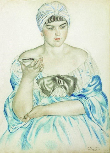 Женщина, пьющая чай (Б. Кустодиев, 1918 г.)
