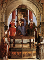 Мадонна с младенцем, святые Анна, Елизавета, Августин и Беато Пьетро дельи Онести (Эрколе де Роберти. 1481 г.)